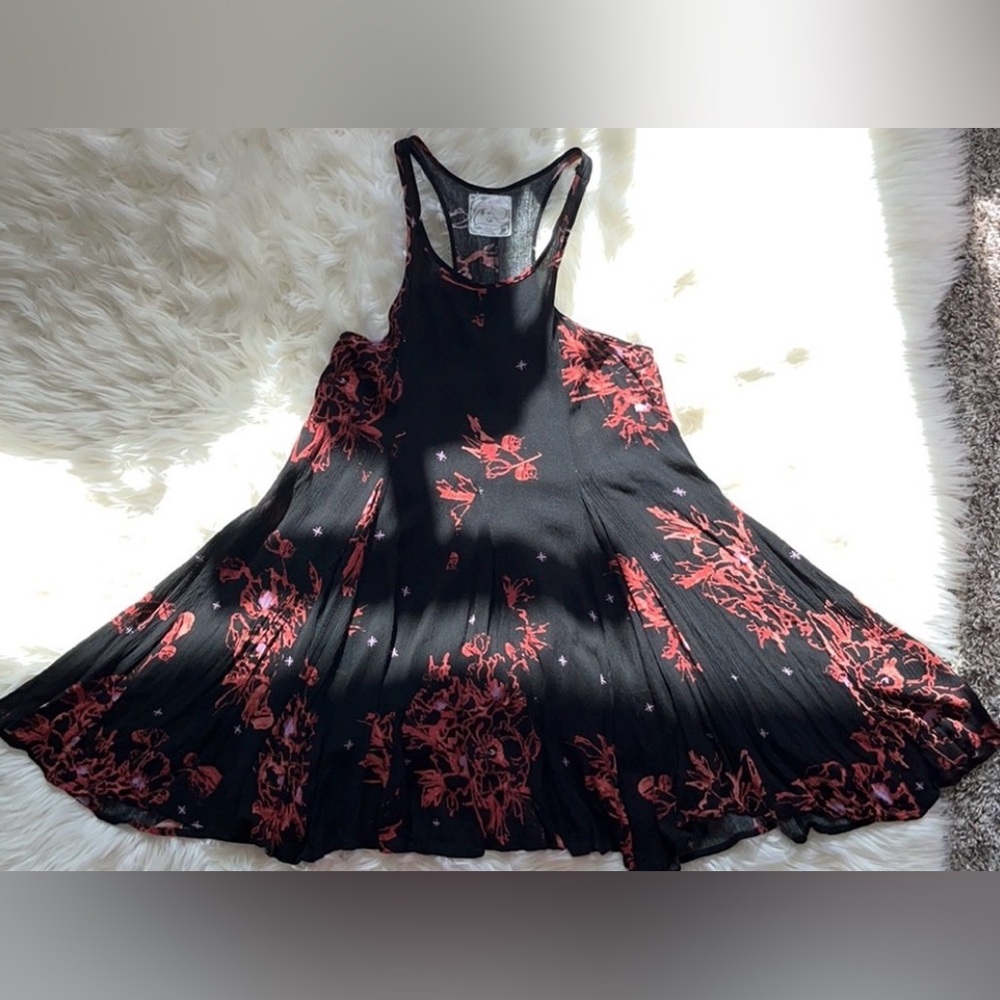 Free People X Black/Coral Print Tank Mini Dress - Picture 3 of 11